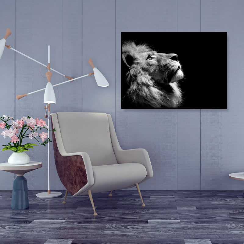 Modern Savanna Big Animal Canvas Dark Color Animal Patterned Wall Art for Living Room Dark Gray Clearhalo 'Art Gallery' 'Canvas Art' 'Contemporary Art Gallery' 'Modern' Arts' 1858746