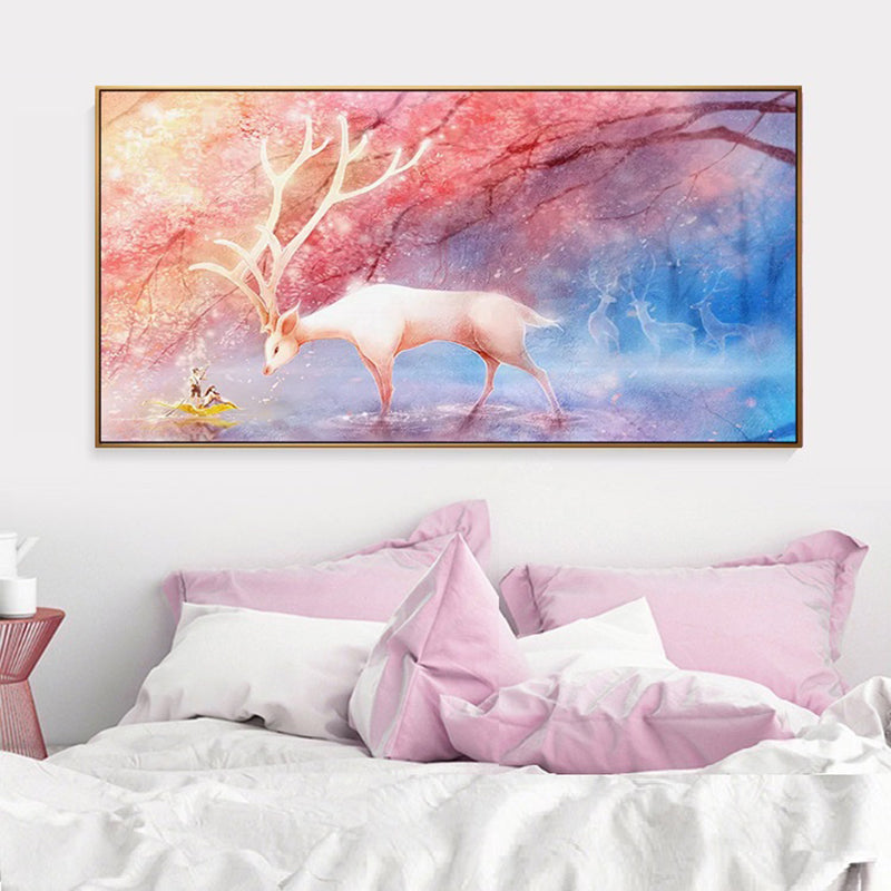 Childrens Art Fantasy Animal Canvas Soft Color Textured Wall Decor for Baby Room Pink Clearhalo 'Art Gallery' 'Canvas Art' 'Kids' Arts' 1858824