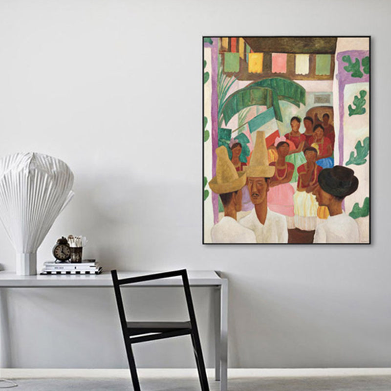 Figure on Street Canvas Print House Interior Oil Paintings Wall Decor in Brown, Textured