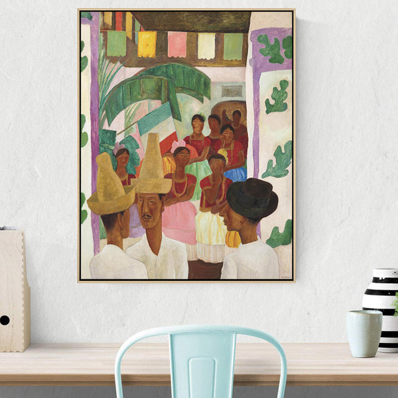 Figure on Street Canvas Print House Interior Oil Paintings Wall Decor in Brown, Textured