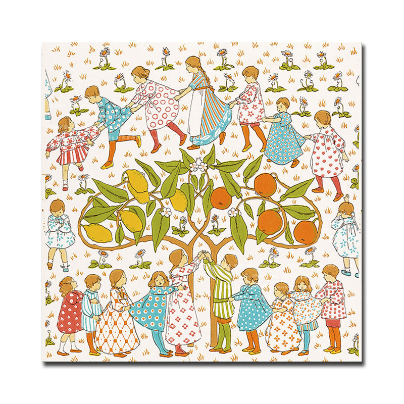 Tree and Kids Canvas Print Textured Children's Art Kids Bedroom Wall Decor in Orange Clearhalo 'Art Gallery' 'Canvas Art' 'Kids' Arts' 1859007