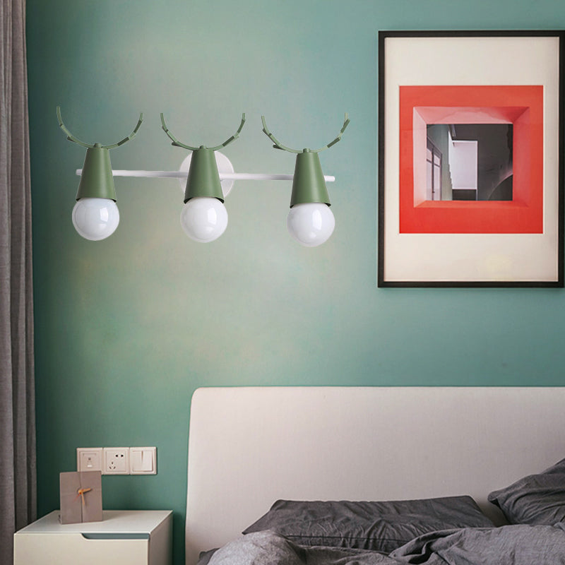 Deer Horn Shaped Wall Light 3 Heads Nordic Style Animal Metal Wall Lamp for Bedroom Green Clearhalo 'Wall Lamps & Sconces' 'Wall Lights' Lighting' 185922