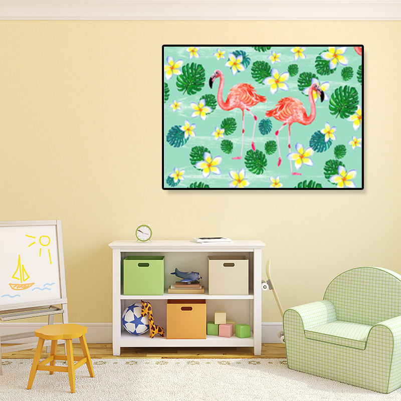 Flamingo Print Painting Tropical Stylish Textured Canvas Wall Art for Dining Room Turquoise Clearhalo 'Art Gallery' 'Canvas Art' 'Coastal Art Gallery' 'Tropical' Arts' 1859461
