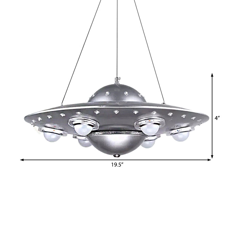 Metal UFO Pendant Light Six Lights Creative Suspension Light in Silver for Boys Bedroom Clearhalo 'Ceiling Lights' 'Chandeliers' Lighting' options 185950