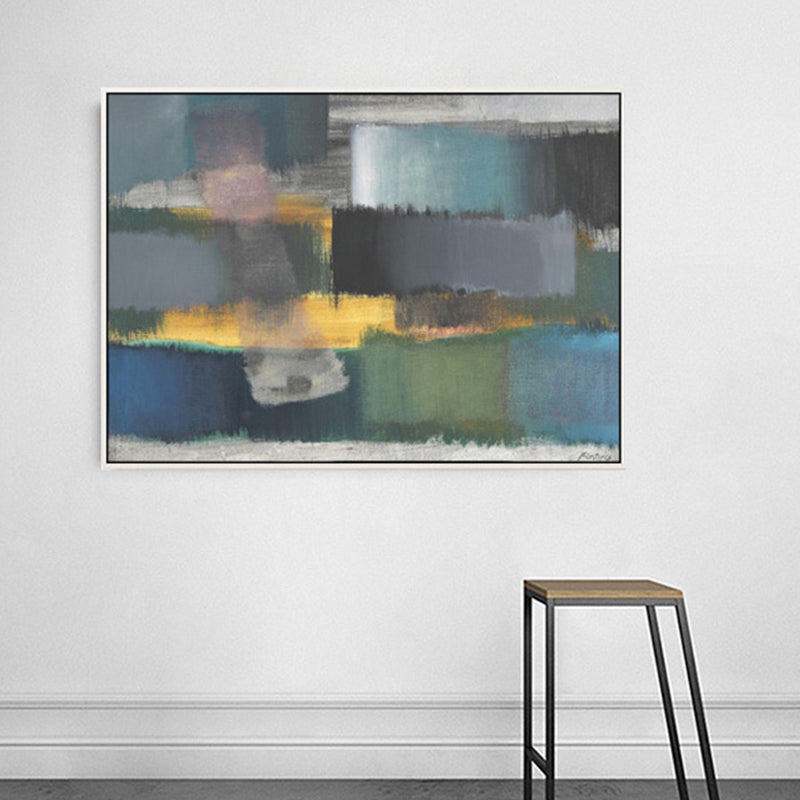 Gray Hand Printed Wall Decor Abstract Mid-Century Modern Textured Canvas for Stairway