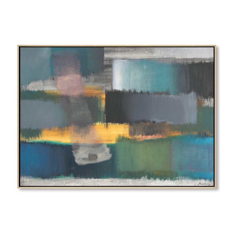 Gray Hand Printed Wall Decor Abstract Mid-Century Modern Textured Canvas for Stairway