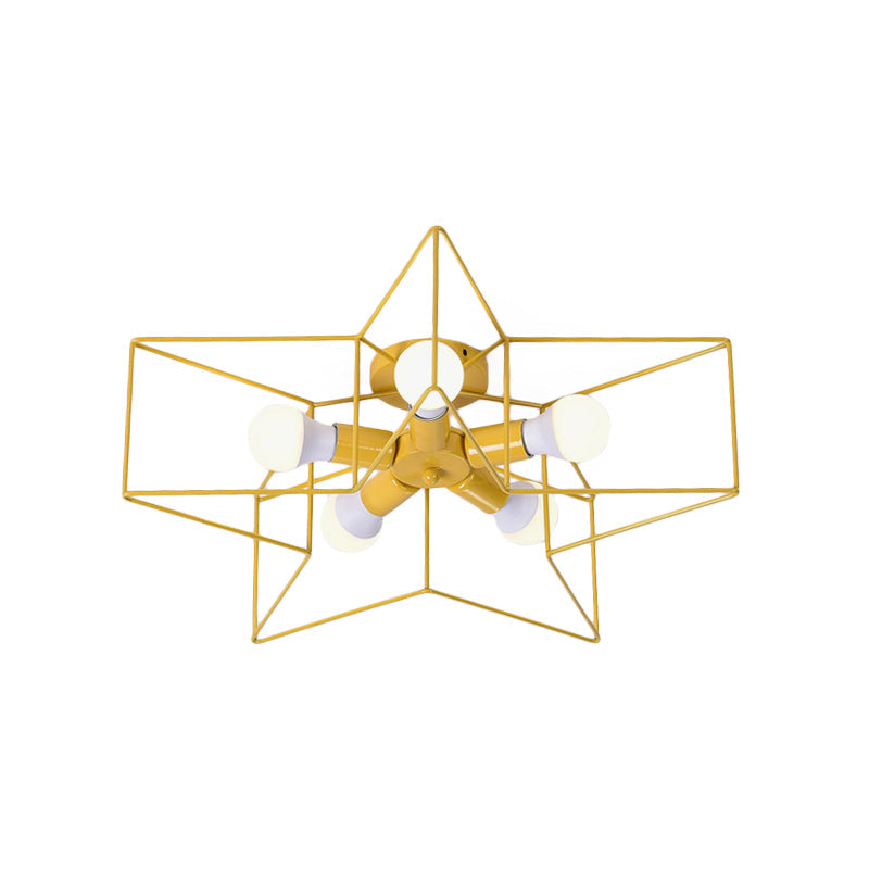 Kid Bedroom Star Cage Ceiling Mount Light Metal 5-Light Industrial Ceiling Lamp Clearhalo 'Ceiling Lights' 'Close To Ceiling Lights' 'Close to ceiling' 'Flush mount' Lighting' 185954