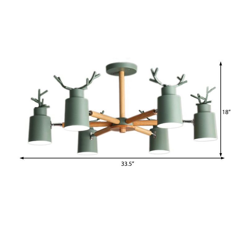 Green Antlers Chandelier Nordic Style Metal 6 Lights Pendant Lighting with Radial Design Clearhalo 'Ceiling Lights' 'Chandeliers' Lighting' options 185978