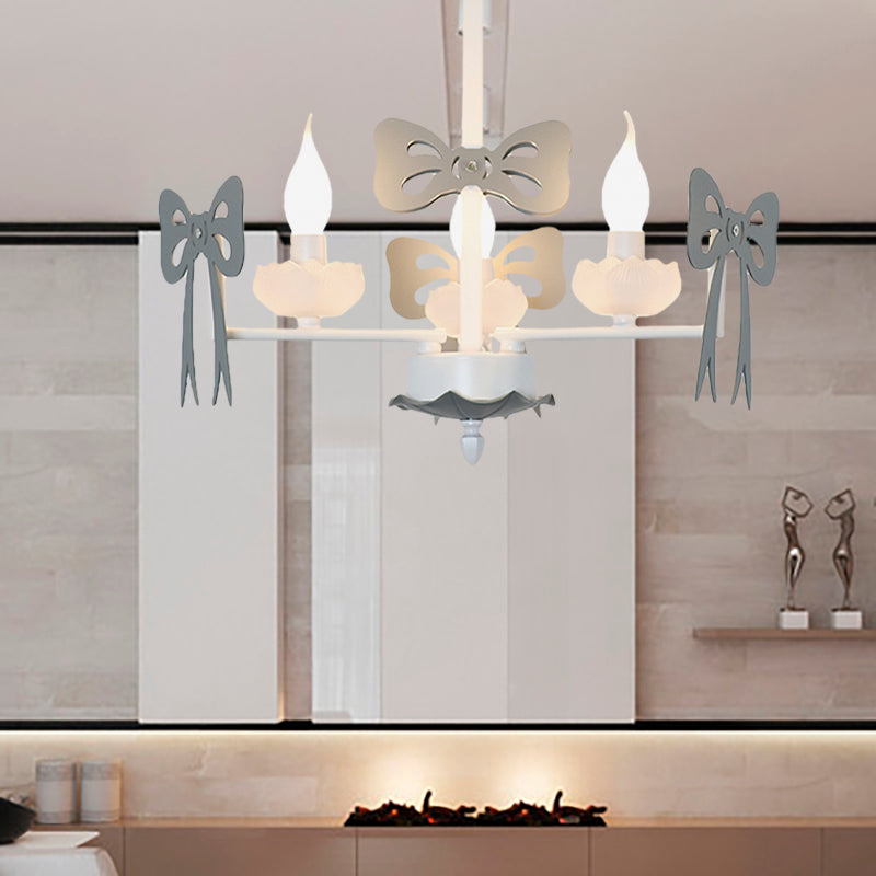 Candle Shape Pendant Light with Bow Kids Contemporary Metal Chandelier for Living Room Clearhalo 'Ceiling Lights' 'Chandeliers' Lighting' options 185992