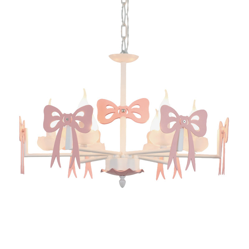 Candle Shape Pendant Light with Bow Kids Contemporary Metal Chandelier for Living Room Clearhalo 'Ceiling Lights' 'Chandeliers' Lighting' options 185997