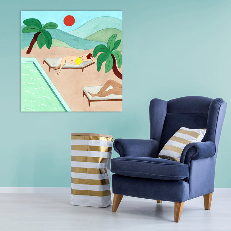 Hanging Out Figure Wall Art Print Entertainment Textured Canvas in Soft Color for Room Green Clearhalo 'Art Gallery' 'Canvas Art' 'Contemporary Art Gallery' 'Modern' Arts' 1860061