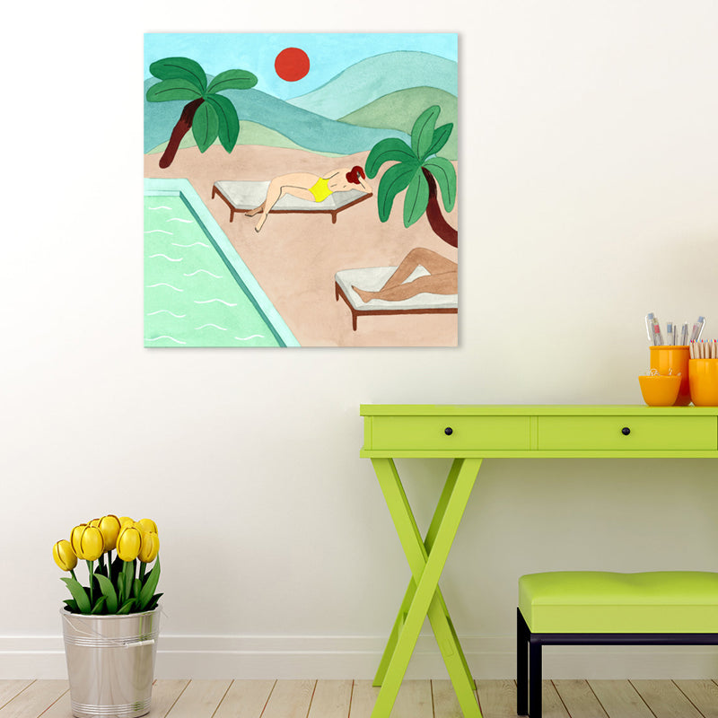 Hanging Out Figure Wall Art Print Entertainment Textured Canvas in Soft Color for Room Clearhalo 'Art Gallery' 'Canvas Art' 'Contemporary Art Gallery' 'Modern' Arts' 1860062