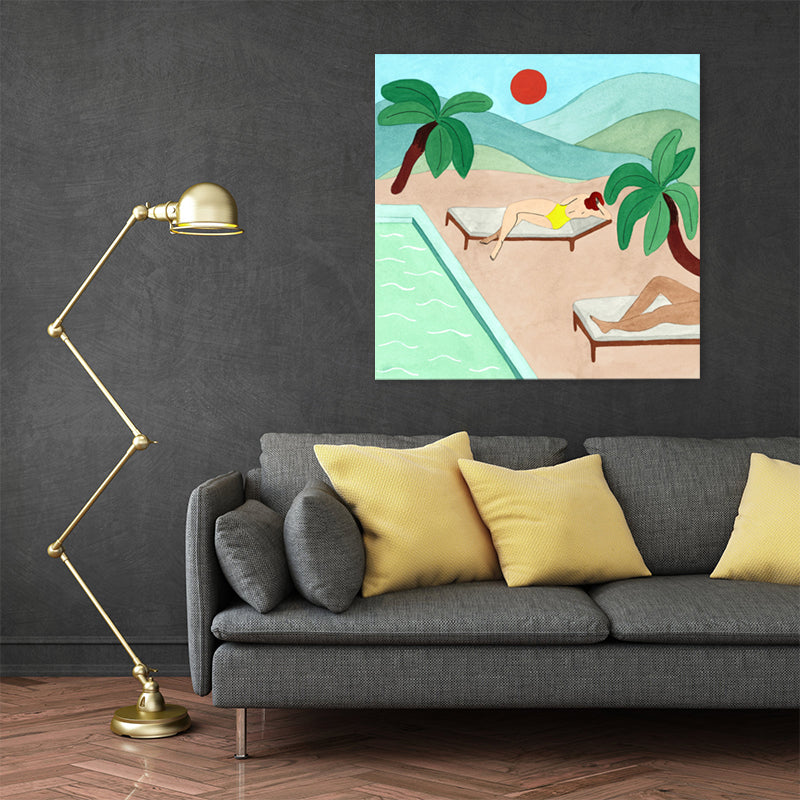 Hanging Out Figure Wall Art Print Entertainment Textured Canvas in Soft Color for Room Clearhalo 'Art Gallery' 'Canvas Art' 'Contemporary Art Gallery' 'Modern' Arts' 1860064