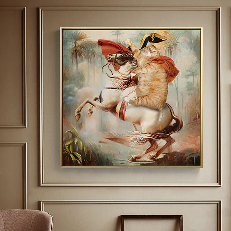Brown Cat Knight Canvas Wall Art Animal Funky Textured Wall Decor for Boys Bedroom - Brown - Clearhalo - 'Arts' - 'Canvas Art' - 1860097