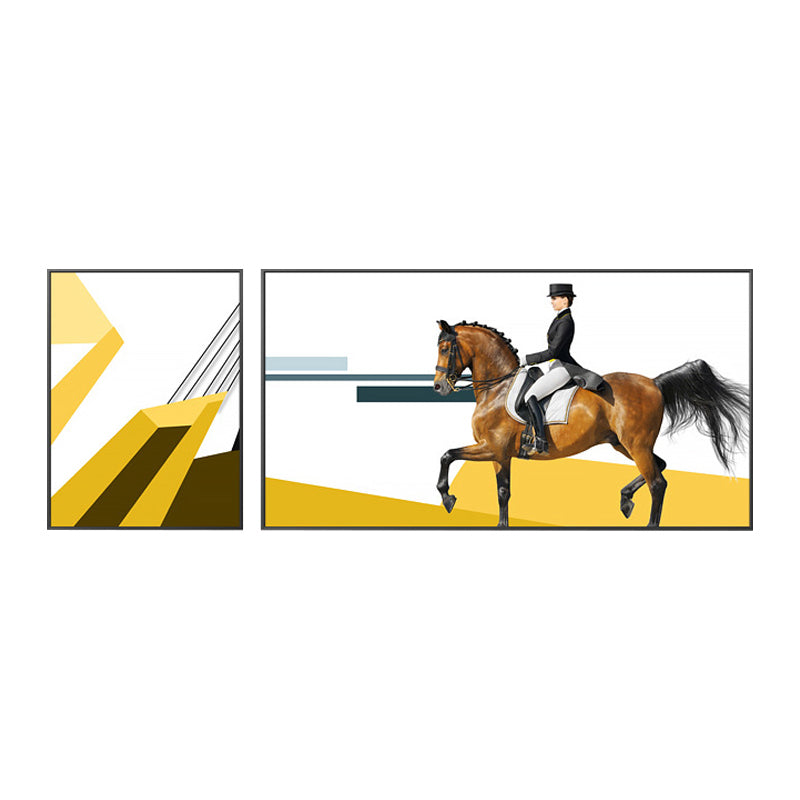 Bright Lady Rider Canvas Print with Geometric Background Modern Textured Wall Art Clearhalo 'Art Gallery' 'Canvas Art' 'Traditional' Arts' 1860800