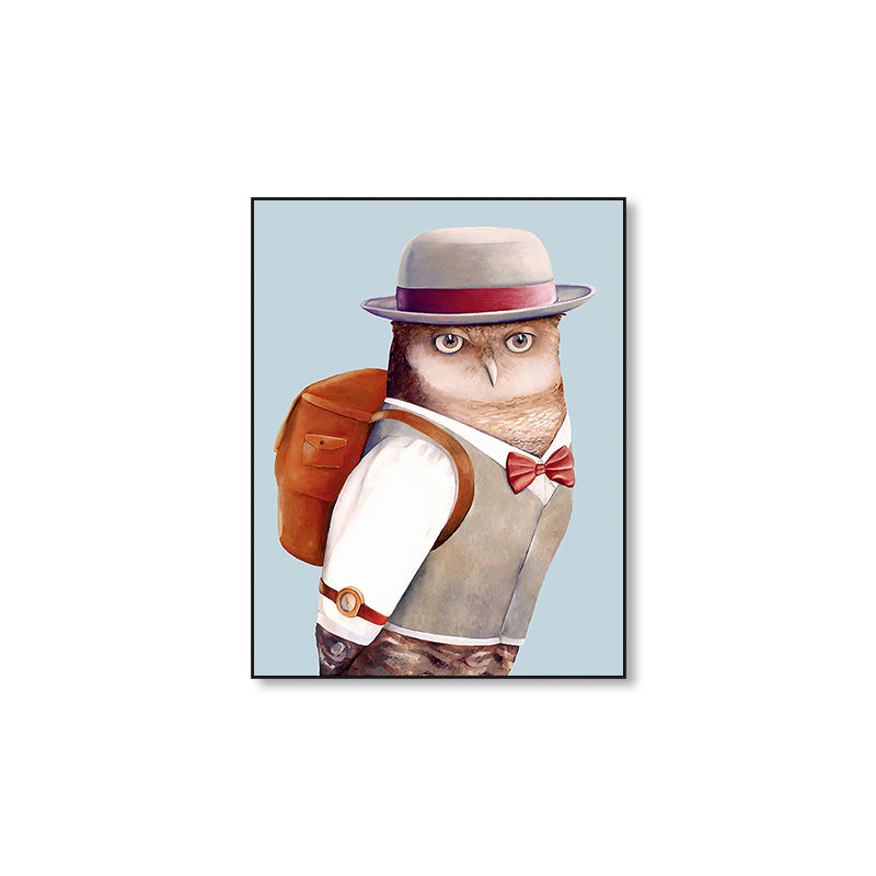 Personified Animal Canvas Children's Art Creature Painting in Light Color for Guest Room Clearhalo 'Art Gallery' 'Canvas Art' 'Kids' Arts' 1860951