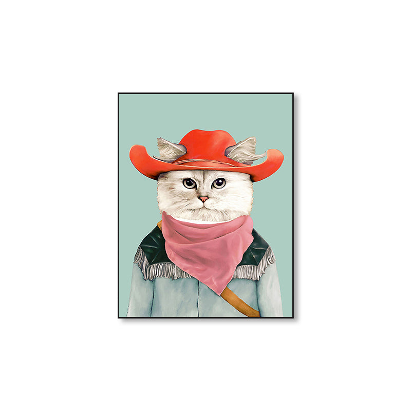Personified Animal Canvas Children's Art Creature Painting in Light Color for Guest Room Clearhalo 'Art Gallery' 'Canvas Art' 'Kids' Arts' 1860959