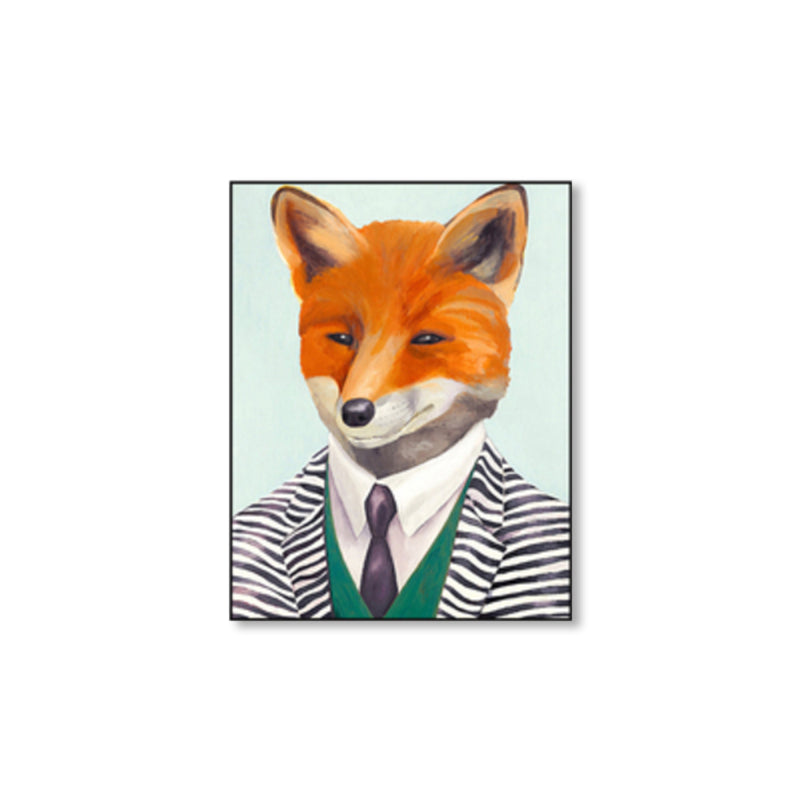 Personified Animal Canvas Children's Art Creature Painting in Light Color for Guest Room Clearhalo 'Art Gallery' 'Canvas Art' 'Kids' Arts' 1860971