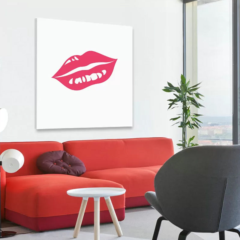 Fashion Girl's Lip Wrapped Canvas Textured Pop Art Style Bedroom Painting in Light Color