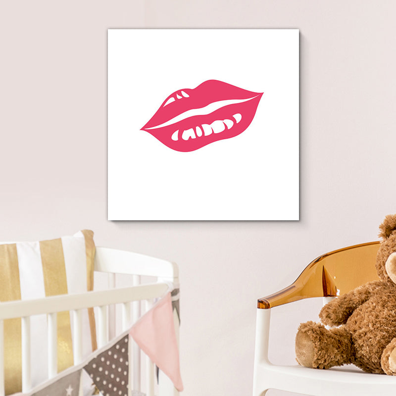 Fashion Girl's Lip Wrapped Canvas Textured Pop Art Style Bedroom Painting in Light Color