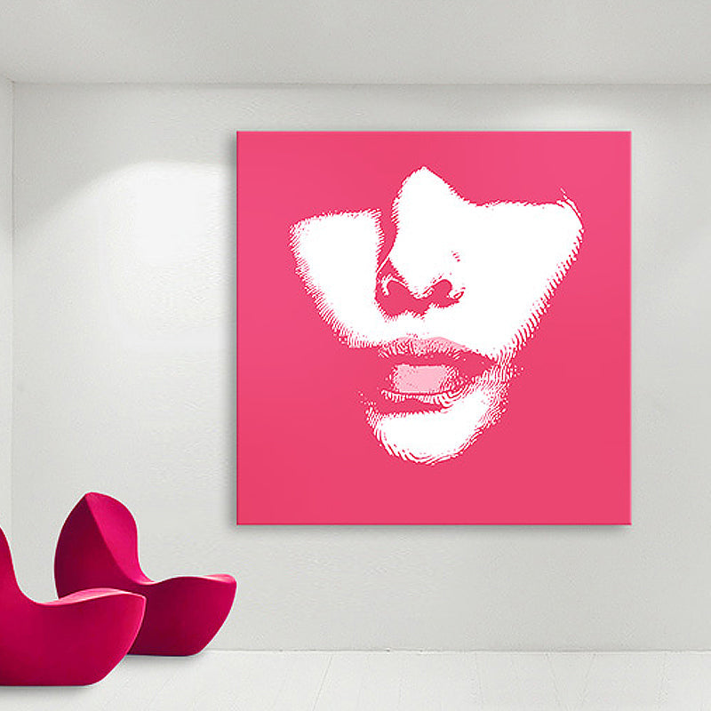 Fashion Girl's Lip Wrapped Canvas Textured Pop Art Style Bedroom Painting in Light Color