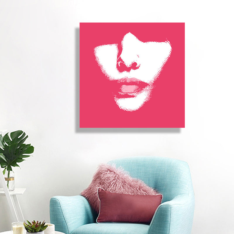 Fashion Girl's Lip Wrapped Canvas Textured Pop Art Style Bedroom Painting in Light Color