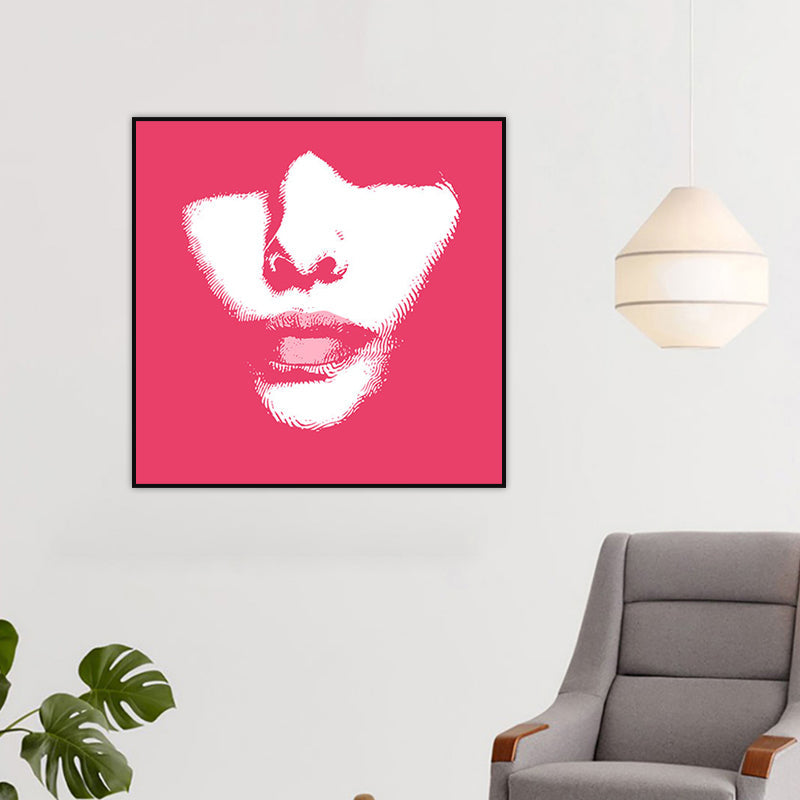 Fashion Girl's Lip Wrapped Canvas Textured Pop Art Style Bedroom Painting in Light Color