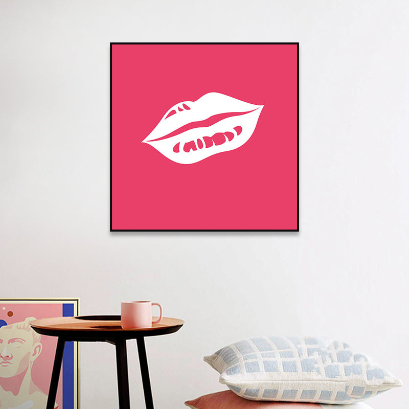 Fashion Girl's Lip Wrapped Canvas Textured Pop Art Style Bedroom Painting in Light Color