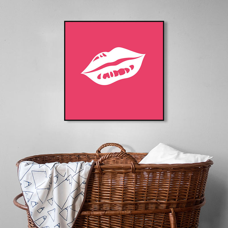 Fashion Girl's Lip Wrapped Canvas Textured Pop Art Style Bedroom Painting in Light Color