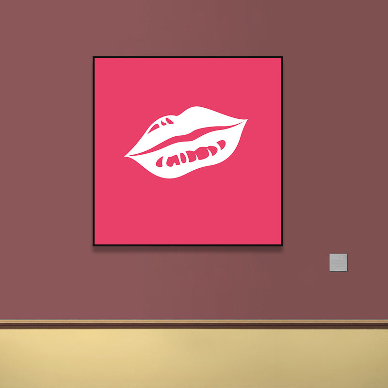 Fashion Girl's Lip Wrapped Canvas Textured Pop Art Style Bedroom Painting in Light Color