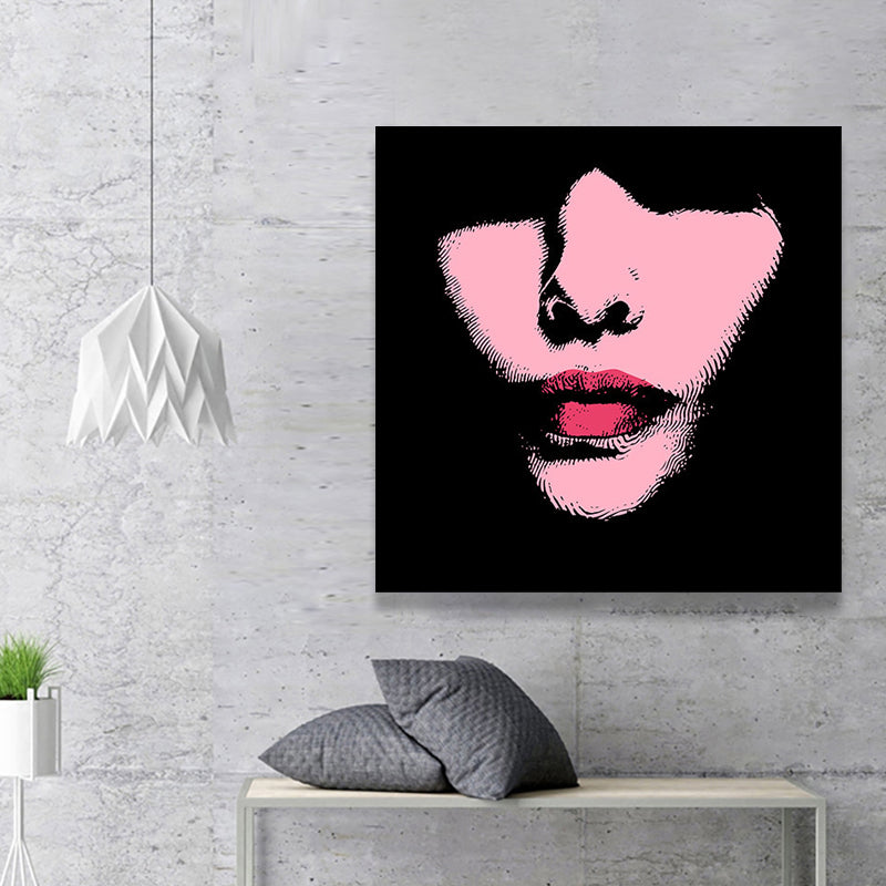 Fashion Girl's Lip Wrapped Canvas Textured Pop Art Style Bedroom Painting in Light Color
