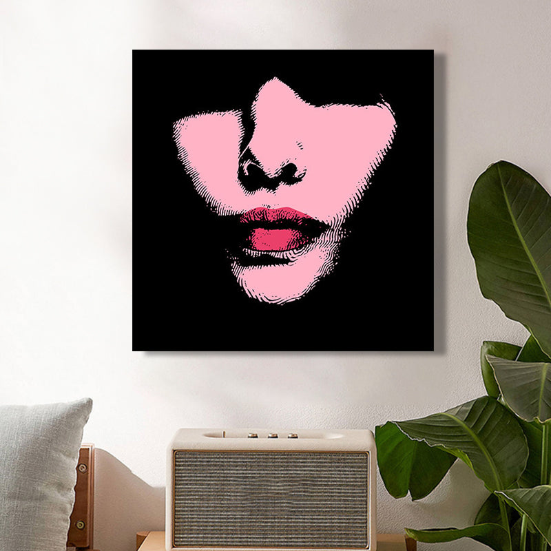 Fashion Girl's Lip Wrapped Canvas Textured Pop Art Style Bedroom Painting in Light Color
