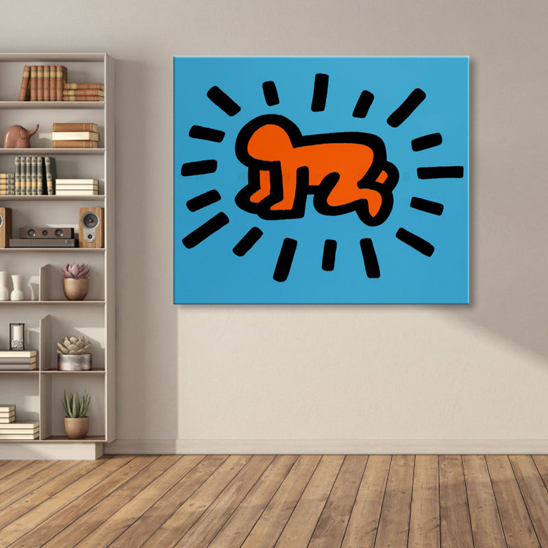Cartoon Graphic Wall Decor Pop Art Style Character Canvas in Blue for Boys Bedroom Clearhalo 'Arts' 'Canvas Art' 1861354