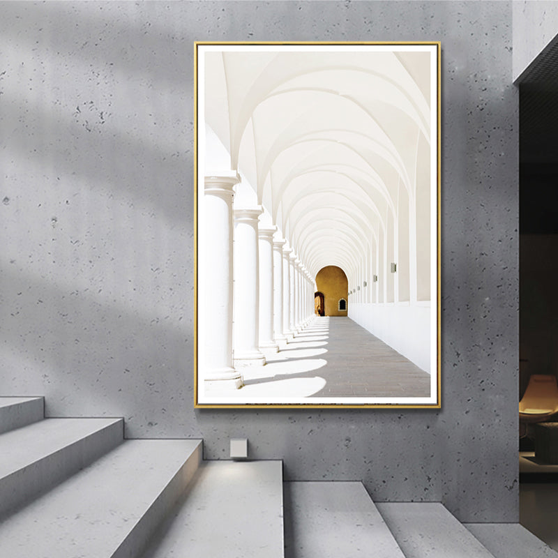 Architecture Hallway Wall Art Decor Modern Textured Canvas Print in Pastel Color White Clearhalo 'Art Gallery' 'Canvas Art' 'Contemporary Art Gallery' 'Modern' Arts' 1861443