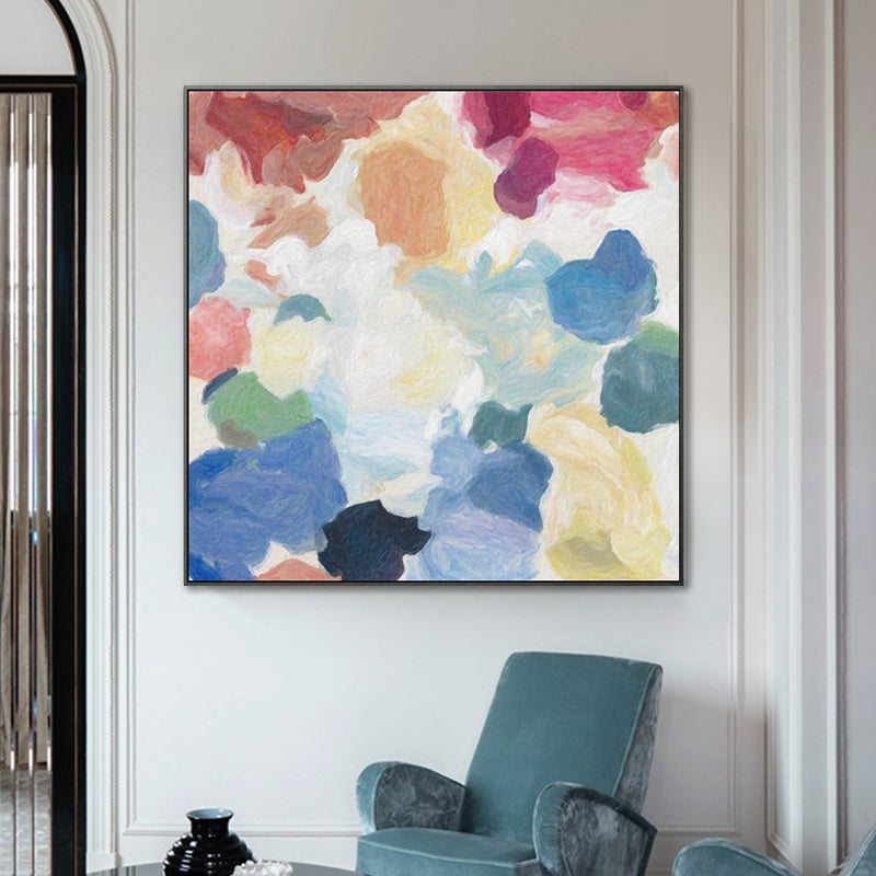 Blue Hand Print Painting Textured Abstract Expressionism Dining Room Canvas Wall Decor - Blue - Clearhalo - 'Arts' - 'Canvas Art' - 1861663