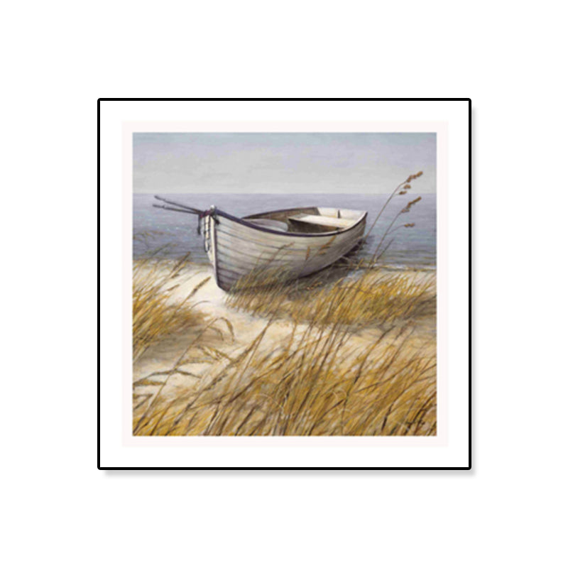 Brown Wooden Boat Canvas Print Textured Wall Decor for Study Room, Multiple Size Clearhalo 'Art Gallery' 'Canvas Art' 'Country Art Gallery' 'French Country' 'Rustic' Arts' 1862301