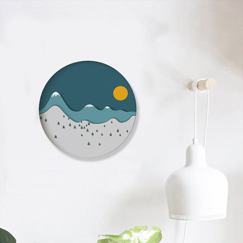 Mountain Forest Canvas House Interior Illustration Landscape Painting in Blue, Textured - Blue - Clearhalo - 'Arts' - 'Canvas Art' - 1862405