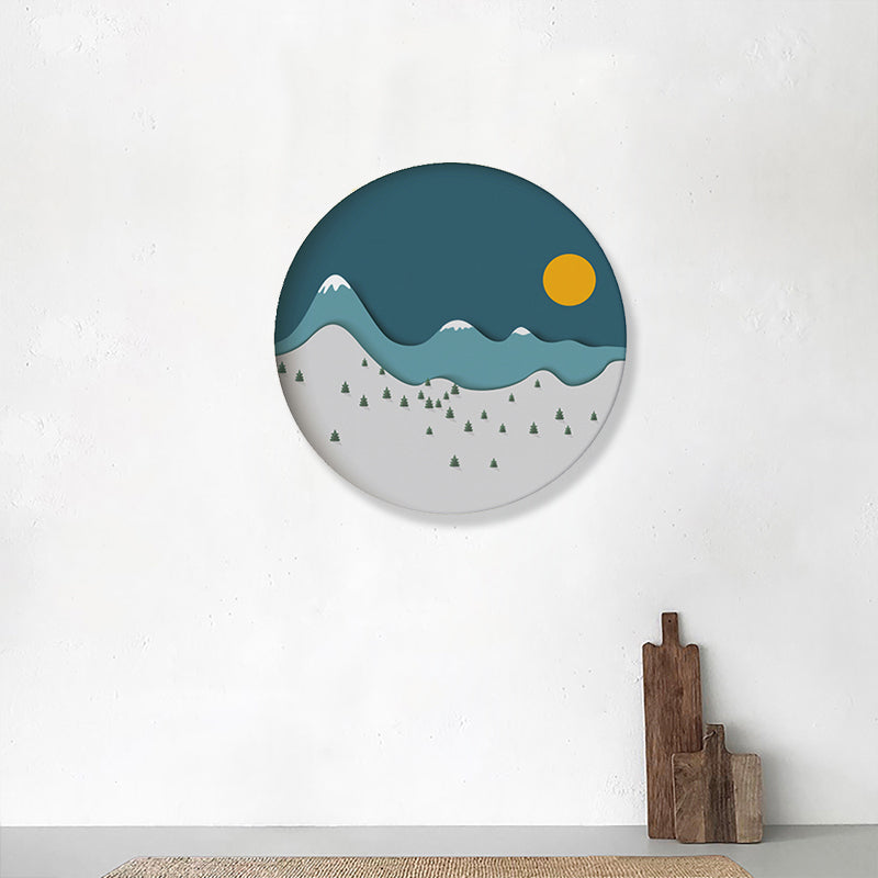 Mountain Forest Canvas House Interior Illustration Landscape Painting in Blue, Textured - Clearhalo - 'Arts' - 'Canvas Art' - 1862406