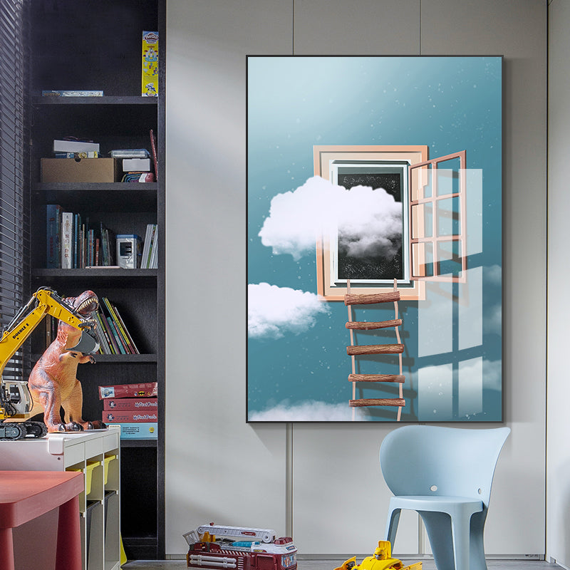 House Building View Canvas Surrealism Style Textured Wall Art Decor in Light Color