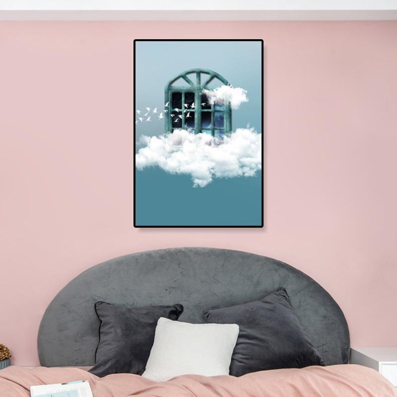 House Building View Canvas Surrealism Style Textured Wall Art Decor in Light Color