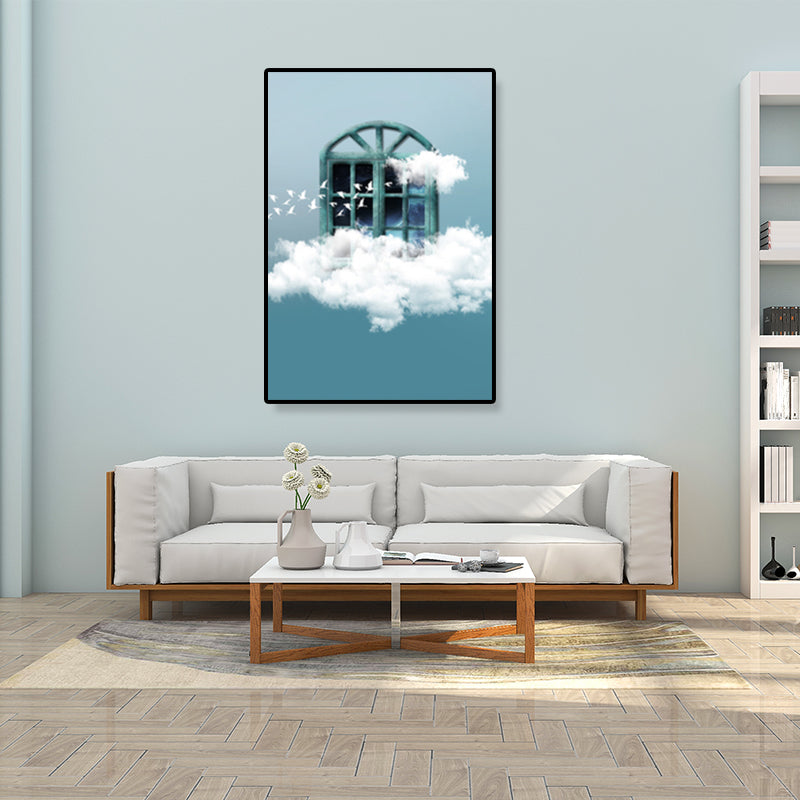 House Building View Canvas Surrealism Style Textured Wall Art Decor in Light Color