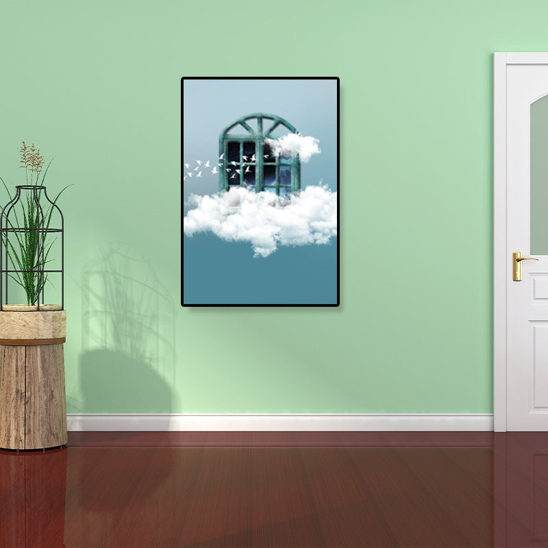 House Building View Canvas Surrealism Style Textured Wall Art Decor in Light Color