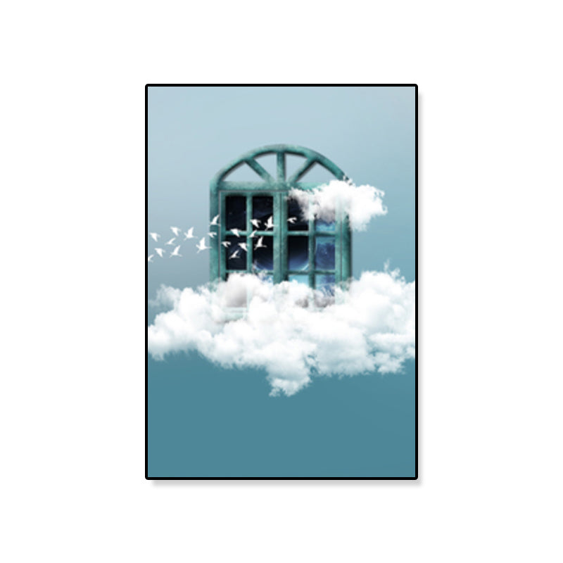 House Building View Canvas Surrealism Style Textured Wall Art Decor in Light Color