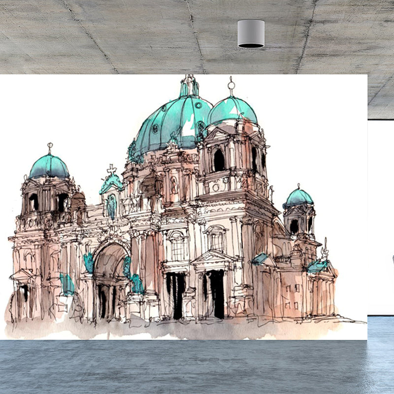 Stain Resistant Architecture Mural Decal Non-Woven Modern Wall Decor for Study Room Dark Brown Clearhalo 'Wall Decor' 'Wall Mural' 1862976