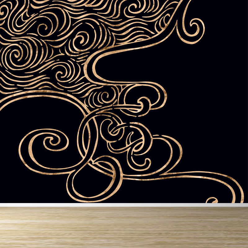 Full Size Illustration Modern Mural with Moire Pattern in Soft Color, Customised Black Clearhalo 'Wall Decor' 'Wall Mural' 1863181