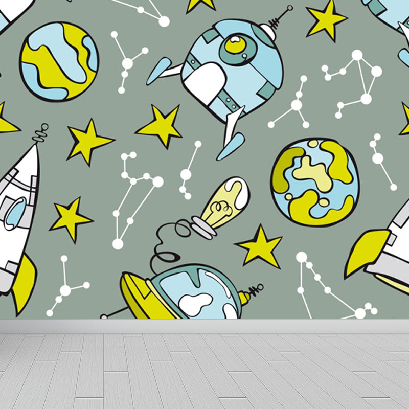 Large Astronaut Mural Wallpaper Children's Art Outer Space View Wall Decor in Soft Color Clearhalo 'Wall Decor' 'Wall Mural' 1863352
