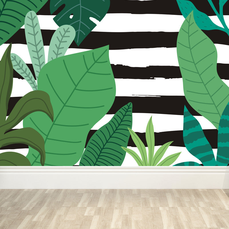 Botanical Leaves Mural Wallpaper Tropical Style Non-Woven Material Wall Covering Dark Green Clearhalo 'Wall Decor' 'Wall Mural' 1864146
