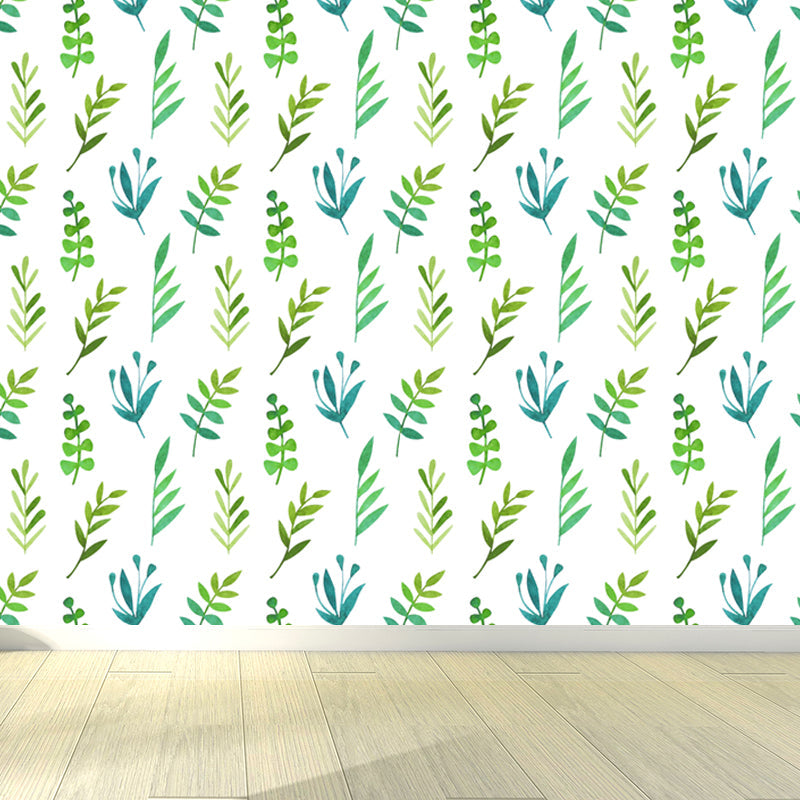 Stain-Proof Leaves Print Mural Tropical Non-Woven Wall Art, Custom Size Available Clearhalo 'Wall Decor' 'Wall Mural' 1864317