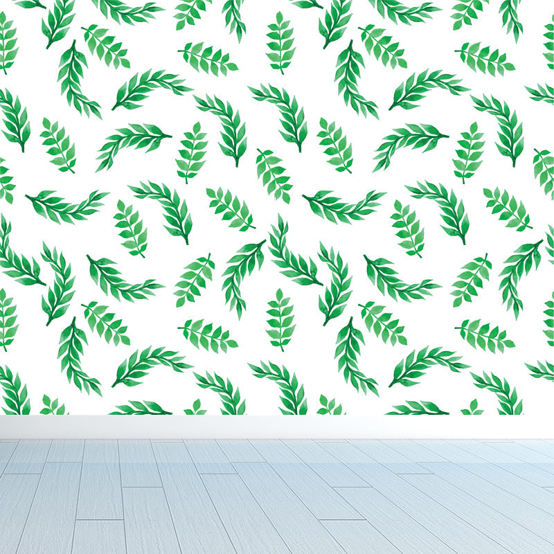 Stain-Proof Leaves Print Mural Tropical Non-Woven Wall Art, Custom Size Available Light Green Clearhalo 'Wall Decor' 'Wall Mural' 1864321