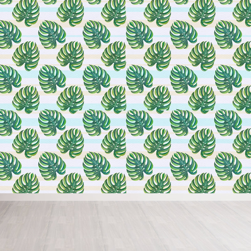 Stain-Proof Leaves Print Mural Tropical Non-Woven Wall Art, Custom Size Available Clearhalo 'Wall Decor' 'Wall Mural' 1864333